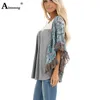 Aimsnug Boho HalfSleeve Print Splice Women's Sweaters Pullovers O Neck Loose Casual Autumn Female knitting 240105