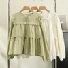 女性のブラウス女性のためのフレンチシックなブラウスo-neck flounced ended long lantern sleave loose shirs秋の汎用性のある女性トップ