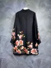 2024 Spring Floral Print Dress Black Long Rleeve Lapel Szyjka Kolanowe Dokładne sukienki T3J031512