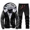 Men's Winter Jackets Thick Warm Jacket Brand Sportswear Coat Pants Solid Color Fleece Zipper Hooded Long Sleeved Male Outerwear 231229