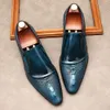 Italiensk krokodiltryck hud män s patent läder svartbrun formell kontor pekade tå oxford skor y