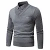 2023 maglione maschile con sottolineatura slim e pile finto camicia da due pezzi Collar addensato a maglia calda 240104