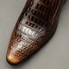 Crocodile Pattern Genuine Handmade Men S Vintage Casual Leather Shoes Custom Pointed Toe Oxford Dress Shoe