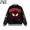 Zale Autumn Hooded Baseball Jacket Spider Web Graphic Graphic Varsity Jacket Jacket Jacket Baseball Coatwear Streetwear 240105