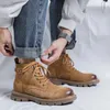British Style Men's Leather Ankle Boots High Quality Autumn Spring Leisure Boots Men Lace Up Soft Round Toe Shoes Working Shoes 240104