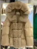 Cappotto caldo da donna invernale Cappotto oversize in vera pelliccia di volpe Colletto con cappuccio Capispalla di lusso spesso Moda Piumino d'oca al 90% 240105