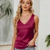 Frauen Blusen Mode 2024 Sommer Satin Shirts Frau Solide V-ausschnitt Ärmellose Seide Bluse Beiläufige Lose Tops Blusas Para mujer 25152