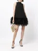 Women's new luxury design o-neck sleeveless loose ostrich fur bottom fashion dress SML