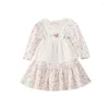 Robes de fille Style coréen printemps automne enfants à manches longues dentelle florale Patchwork petite robe de princesse tablier de broderie H920