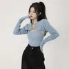Y2K сексуальный тонкий вязаный свитер женский корейский модный кардиганжилет комплект топы женские Harajuku повседневные укороченные вязаные джемперы зима 240104