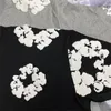 Mulheres Camisetas Estilo Kapok Puff Imprimir Camisa Homens Mulheres Qualidade Preto Cinza Tee Top Oversize Manga Curta