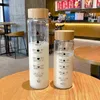 1000ml Large Capacity Glass Water Bottle With Time Marker Cover For Water Drink Transparent Milk Juice Simple Cup Birthday Gift 240105