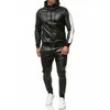 Men's Tracksuits Autumn And Winter Hooded Set Paneled Patent Leather Coat Athletic Jogging Casual Two-piece