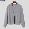 Homens Hoodies Cor Sólida O-pescoço Manga Longa Dividir Moletons Casuais Coreano Streetwear Solto Masculino Pullovers S-5XL INCERUN 240117