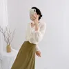 Blouses Femmes Français Doux Blanc Chemises En Mousseline De Soie Pour Femmes Unique Col En V Droit Voir À Manches Longues Blouse Femme Tops 2024