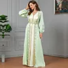 Etnische kleding elegante moslim abaya dubai satijnen kimono vest gewaad kralen lange mouwen abays uitloper damesjurk set 2 stuks Marokko