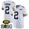 Maillot de football des champions nationaux des séries éliminatoires 2024 du Michigan Wolverines Blake Corum J.J. McCarthy Donovan Edwards Johnson Loveland Brady Woodson Harbaugh Sainristil