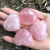 Natural Rose Quartz Heart Shaped Pink Crystal Carved Palm Love Healing Gemstone Lover Gife Stone Crystal Heart Gems sgh Vwpex