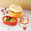 Bento kutuları 1700ml Çift Layler Öğle Yemeği Kutusu Çocuklar İçin Sevimli Bento Kutusu Kaşık ve Yemek çubukları ile Kase Konteyner Konteyner Gıda Depolama Piknik Kutusu YQ240105