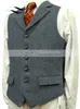 Herr ull tweed smal fit fritid bomullsgranskning Vest Gentleman Herringbone Business Brown Waistcoat Blazer för bröllopsbrudgum 240104