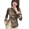 Etnische kleding Traditionele Chinese verbeterde blouse Top Edele Elegent Bontrand Print Onregelmatig shirt met lange mouwen Dames Herfst Winter