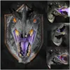 Objetos decorativos Figurines Dragon Legends Prop 3D Montado na parede Smoked Led Head com decoração Estátua Dinossauro Pendurado Luz Art Scpt Dhhbg