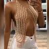 Takı Seksi Lüks İmitasyon İnci İçi Bütün Vücut Takı Sütyen Zincir Boncuklar Bikini Metal İnci Tassel Vücut Takı