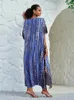 Kvinnors badkläder Boho klänning Lång maxi Kvinnor Summer Swimsuit Cover Up Caftan Robe Tunika för Beach Rayon Tie Dye Print Loose Beachwear