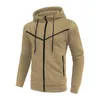 Men's Hoodies Zipper Closure Sweatshirt Autumn Winter Hooded Jogging Suit Set With Waffle Texture Sport Coat For Active