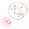 Conjunto rosa princesa peça de colares infantis pulseiras clipes de orelha bonito menina pérola colar pulseira clipe