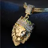 Tête de Lion pour hommes nouveau diamant clouté Hip Hop plaqué or Hiphop pendentif couronne collier PYFG