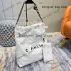 Designer Bag Fashion Womens Beach Bag Axel Bag Canvas Designer Bag Shopping Bag With Chain Luxury Handbag Linen Pearl Print Crossbody Bag Travel Bag Tote Bag 014