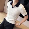 Men's T Shirts 2024 Diamond Checkered Striped Jacquard Knit V-neck Contrasting T-shirt Short Sleeved Top