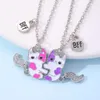 Children Fox Cartoon Magnet Stone Attraction BFF Good Friend Alloy Drop Oil Necklace Set