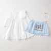 Robes de fille Style coréen printemps automne enfants à manches longues col rabattu petite robe de princesse tablier de broderie H1085