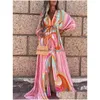 Robes décontractées de base Boho Imprimer Maxi Robe pour femmes Bikini Er Ups Summer Bohemian Beach Sundress Sexy Tunique Florale Longue Robe F Dhbn2