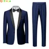 Black Men Mariage Color Block Collar Suits Jacket Trousers Male Business Casual Wedding Blazers Coat Pants 2 Pieces Set S-6XL 240104