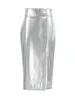 Skirts Temperament Silver Leather Split Mid Length Straight Skirt 2024 Autumn Fashion Women'S Clothing