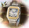 Zakelijke trend highend horloges Heren Quartz Chronograaf Beweging Europees Topmerk Klok Geneve Roestvrij Stalen Vierkante Wijzerplaat Ketting Armband Horloge Geschenken