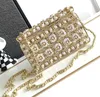 Pearl Metal Dinner Bag Women Flap Messenger Bags Gold Hardware Buckle Lady Handbag