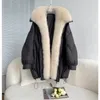Veste en duvet d'oie pour femme, col en fourrure de renard détachable, largeur ample, manteau d'hiver mi-long, 240105