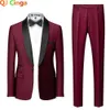 Black Men Mariage Color Block Collar Suits Jacket Trousers Male Business Casual Wedding Blazers Coat Pants 2 Pieces Set S-6XL 240104