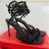 RENE CAOVILLA WOMEN HIGH HEILS MARGOT JEWEL SANDALS LESHER LUXURY SNAKE Twining Sandal Party Shoes with Box 508