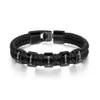 Bracelet en cuir pour hommes, Hip-hop, corde en cuir noir tressé, Bracelets classiques pour hommes, en acier inoxydable, Style Cowboy, chaîne de cyclisme