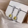 Boucles d'oreilles pendantes pour femmes, en argent 925, aiguille brillante, pierre précieuse citrine, bijoux fins, accessoires de fête à la mode