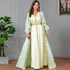 Etnische kleding elegante moslim abaya dubai satijnen kimono vest gewaad kralen lange mouwen abays uitloper damesjurk set 2 stuks Marokko