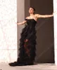 Robes de soirée 2024 arabe Aso Ebi Tulle à plusieurs niveaux bal épaule froncée soirée robe formelle robes de réception