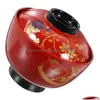 Ensembles de vaisselle Bol à nouilles Bols japonais Tureen de style japonais Soupe à couvercle Riz Récipient en mélamine Ramen Drop Delivery Home Garde Dhxgx