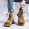 British Style Men's Leather Ankle Boots High Quality Autumn Spring Leisure Boots Men Lace Up Soft Round Toe Shoes Working Shoes 240104