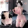 Babydoll con farfalla rosa Seno esposto Lingerie sexy Donna Glutei aperti Abito Costume erotico Biancheria intima per il corpo porno Sissy Pigiama 240105